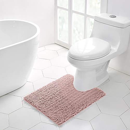 Walensee Bathroom Contour Rug Non Slip Toilet U Shaped Bath Mat (20x24, Dusty Pink) Water Absorbent Super Soft Shaggy Chenille Machine Washable Dry Extra Thick Perfect Absorbant Best Plush Carpet - color: Dusty Pink, size: 20"x24" Contour Rug