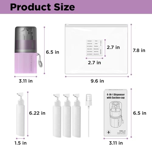 4 in 1 Travel Toiletry Containers,TSA Approved Refillable Travel Size Toiletries Bottles Set with Suction Cup for Smooth Walls - for Shampoo,Conditioner,Body Wash,Lotion.(Pink) - color: Pink