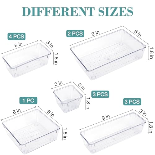 StorMiracle 13 PCS Drawer Organizer Set, 5 Varied Size Bathroom and kitchen Drawer cabinet organizer Trays, Clear Storage Bins for Makeup, Jewelry, Utensils and Gadgets - color: Clear, size: 13 PCS