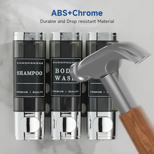 Unisense Shower Soap Dispenser 3 Chamber No Drill Shampoo and Conditioner Dispenser Wall-Mounted Shampoo Dispenser for Shower Wall Mounted Shower Dispenser for Bathroom Hotel Large Capacity,Chrome - color: Chrome