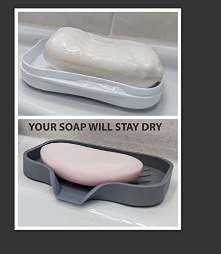 2 Pcs Grey Silicone Self Draining Rectangular Soap Dishes - Waterfall Soap Trays - Soap Dishes for Bar Soap - Soap Boxes - Soap Case - Soap Container - Soap Pads - Kitchen Sink - Shower - Bathroom - color: Gray, size: S(4.7X3.5) 2 PCS