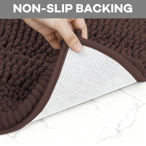 RUN HELIX Chenille Bath Rug Set 4 Piece with Toilet Lid Cover and Rug Set Combo, Soft Shaggy Bath Rug Set 3 Piece and U-Shaped Toilet Floor Rug Coffee - color: Brown, size: 1'8" x 2'8" (Square + oval + U-shape)