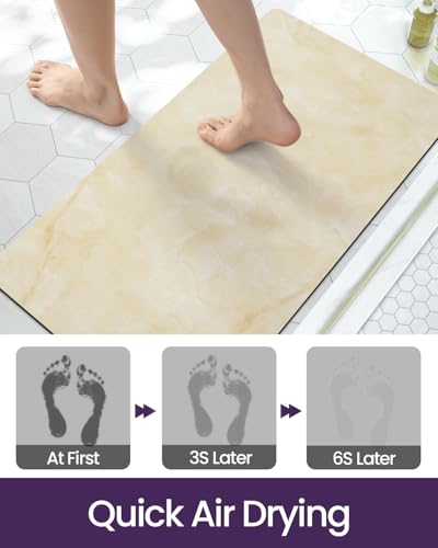 DEXI Bathroom Mat Ultra Thin, 24x16 Non Slip Bath Rug for Shower Floor, Absorbent Quick Dry Marble Bathmats Low Profile, Beige - color: Beige, size: 24" X 16" (Rectangular)