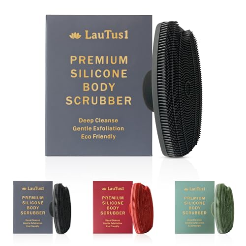 Silicone Body Scrubber — Suction Cup Mount & Hook, Gentle Exfoliating Shower Brush, Soft Loofah Alternative for Men, Women & All Skin Types — Graphite Black - color: Graphite Black