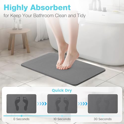 Diatomite Stone Bath Mat, Premium Non-Slip Natural Diatomaceous Earth Bathtub Quick Drying Mats for Bathroom Floor (23.6" x 15.4" Dark Gray) - color: Dark Grey, size: 23.6" x 15.4"