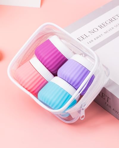 Mrsdry Travel Containers for Toiletries 4 Pack, TSA Approved Travel Size Toiletries, Travel Size Containers, With Clear Bag Leak Proof Silicone Jars, Travel Essentials Creams Jars Carrying Small Items - color: Bright Colors, size: 1 oz