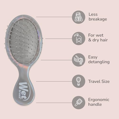 Wet Brush Mini Detangler Hair Brush, Chrome (Iridescence Icon), Detangling Travel Hairbrush, Ultra-Soft IntelliFlex Bristles Glide Through Tangles with Ease, Pain-Free, All Hair Types, Limited Edition - color: Iridescence Icon Chrome