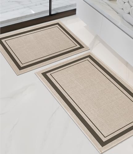 chakme 2 Piece Bathroom Rug Set, Ultra Thin Bath Mat, Absorbent, Non Slip, Machine Washable, Light Beige, 17"x24"+17"x32" - color: Light Beige, size: 2-Piece (17" x 24" + 17" x 32")