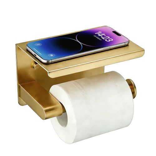 Toilet Paper Holder with Shelf, Adhesive or Screw Wall Mount Toilet Tissue Roll Holder for Bathroom