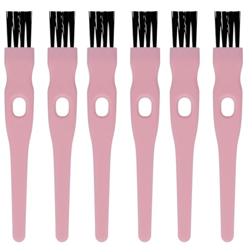 Mini Cleaning Brushes, 6 Pack Nylon Detail Brushes, 4.3 Inch (Pink) | Nylon Bristles, Pink Handles, For Shavers, Razor Heads, Trimmers, Mug Lids, Keyboards, Small Crevices - color: Pink