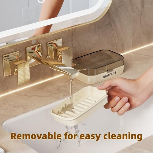 Soap Holder with Lid, 2 Packs Draining Soap Box for Shower, Bar Soap Holder Case Container, Portable Bar Soap Holder Dish, Travel Soap Case for Bathroom, Shower- Clear Black