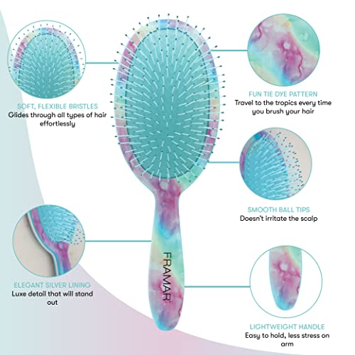 FRAMAR Purple Hair Brush Detangler, Detangling Hairbrush For Women, Wet Hair Brush For Girls, Hair Detangler Brush, Wet Hairbrush, Hairbrushes, Reduces Frizz – Tie Dye - color: Blue Tie Dye