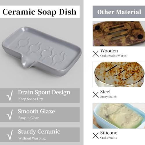 Soap Dish, Ceramic Bar Soap Holder with Self Draining Design, Gray Soap Dish with Drainage for Bathroom Sink, Shower, or Kitchen Countertop – ANTIS'S HOME