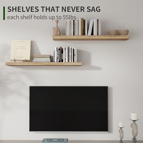 Marsmiles Wood Floating Shelves for Wall Set of 2, 36 Inch Wide Rustic Wooden Floating Shelves, Invisible Wall Mounted Display for Living Room Bedroom Kitchen Bathroom Office, Carbonized Black - color: Carbonized Black, size: 36Inch, Set of 2, (1-2/5"H)