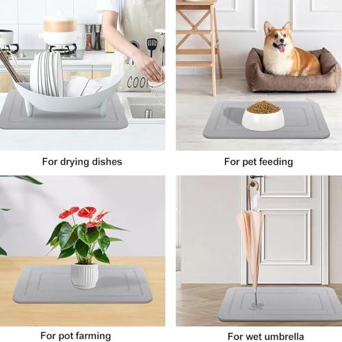 2 Pack Stone Bath Mat, Diatomaceous Earth Shower Mat, Non-Slip Super Absorbent Quick Drying Bathroom Kitchen Floor Mat (Pale Gray, 24x15) - color: Pale Gray Rectangle