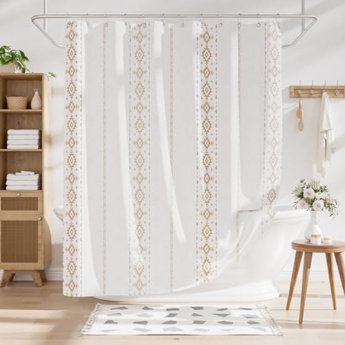 AmazerBath Boho Shower Curtain, Boho Cloth Shower Curtain with 12 Hooks, Hotel Quality Washable Rustic Farmhouse Polyester Fabric Bathroom Shower Curtain Set, 72x72 Inches - color: D- Boho Haven+12 Metal Hooks, size: 72"W x 72"L (Pack of 1)