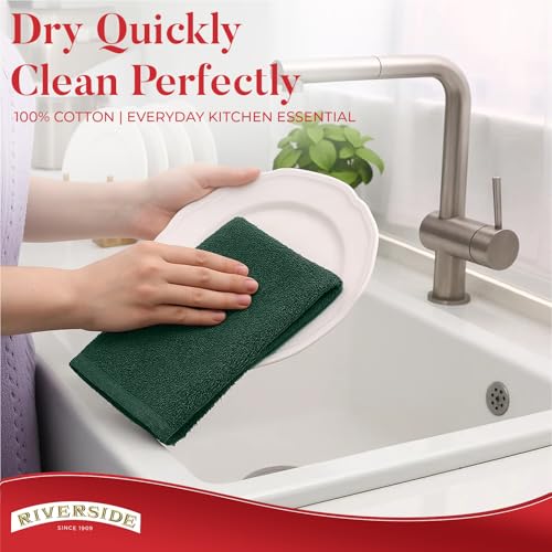 RIVERSIDE Bar Mop Towels Pack of 12, 16x19 Inches, 100% Ring Spun Cotton Terry Cloth Kitchen Towel, Highly Absorbent & Reusable Multipurpose Cleaning Rags for Bathroom, Hotel, Restaurant, Hunter Green - color: Hunter Green, size: Bar Mop (PK 12)