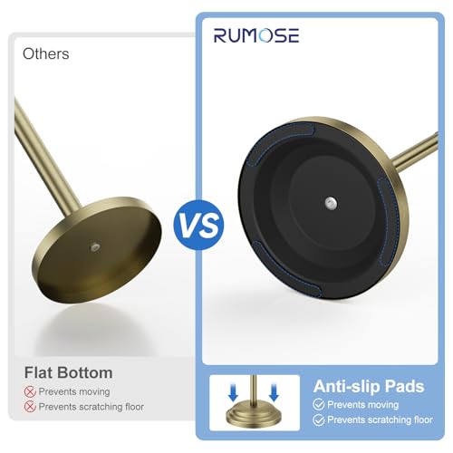 RUMOSE Toilet Paper Holder Stand for Floor, Antique Brass Bathroom Free Standing Toilet Tissue Roll Holder with Storage, Adjustable 17-25 Inch, SUS304 Stainless Steel - color: Antique Brass