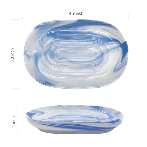 Ceramic Marble Pattern Soap Dish, Textured Raised Soap Saver Tray for Shower Bathroom Kitchen Sink Vanity, Easy to Clean Multi-Use Holder for Bar Soap Jewelry Rings Keys, Blue (1 Pack) - color: Blue