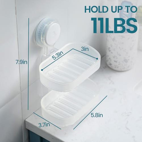 TAILI Soap Holder Soap Dish for Shower, Suction Cup Soap Holder for Shower Wall, Bathroom Accessories, Removable Strong Hold Soap Saver, Drill Free, Clear 2 Layer - color: Clear, size: 2 Tier