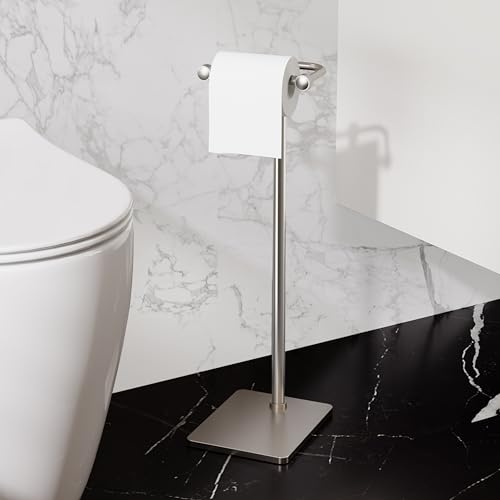 RUACQ Toilet Paper Holder Stand, Bathroom Toilet Paper Roll Holder Free Standing, Toilet Tissue Holder Stand with Post Pivoting Design, Stable Weighted Base, SUS304 Stainless Steel (Brushed Nickel) - color: Brushed Nickel, size: Free Standing