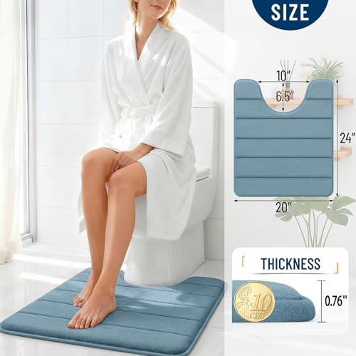 OLANLY Memory Foam Toilet Rugs U Shaped 24x20, Super Soft Absorbent Contour Bath Rugs, Quick Dry, Machine Washable Toilet Mat, Bathmat Floor Carpet, Bathroom Home Decor Accessories, Airy Blue - color: Airy Blue, size: 24" X 20" Contour Rug