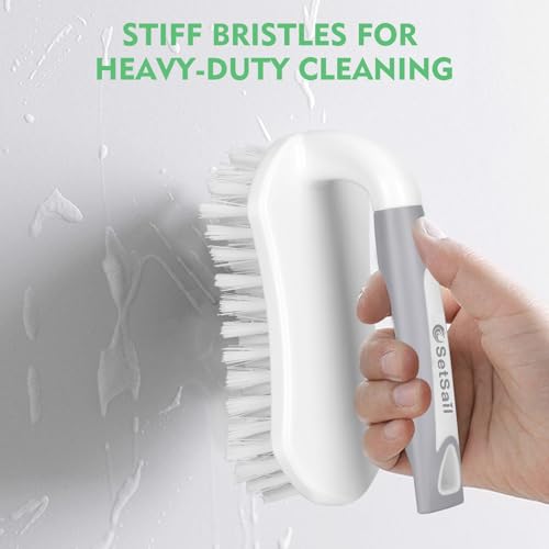 SetSail Scrub Brush, Heavy-Duty Scrub Brushes for Cleaning with Stiff Bristles Cleaning Brush for Shower, Bathroom, Carpet, Kitchen and Bathtub Scrubber - 2 Pack - color: Grey White