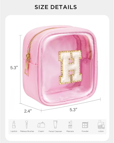 KOTORA Pink Clear Makeup Bag, Cute Make Up Bag for Women, Cosmetic Bags, Skin Care Makeup Bag Organizer, Birthday Gifts for Women, Teacher, Mother, Girlfriend, Initial H - color: Pink, style: H