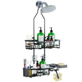 Upgraded Extended Length Shower Organizer with 16 Hooks, Rustproof Shampoo Soap Storage, Large Hanging Bathroom Caddy with Soap and Toothbrush Holder - color: Black with Toothbrush
