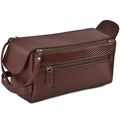 LEATHER VILLAGE Genuine Carbon Fiber Genuine Leather Travel Toiletry Bag - Large Dopp Kit, Water-Resistance Bathroom & Shaving Organizer for Men & Women - Brown - color: Carbon Brown