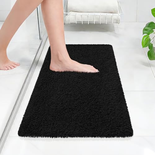 Bathroom Rugs 24"x17", Black Extra Soft Absorbent Bath Mat, Rubber Backing Quick Dry, Machine Washable Microfiber Bath Rugs for Bathroom Floor, Shower, Bedroom, Tub - color: Black, size: 24" x 17"