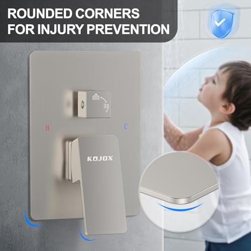 KOJOX Shower System with High Pressure 12 Inch Rainfall Shower Head, Handheld Shower head and Shower Faucet Trim valve, Bathroom Luxury Rain Mixer Shower Set Wall Mounted Brushed Nickel - color: Brushed Nickel, size: 12''