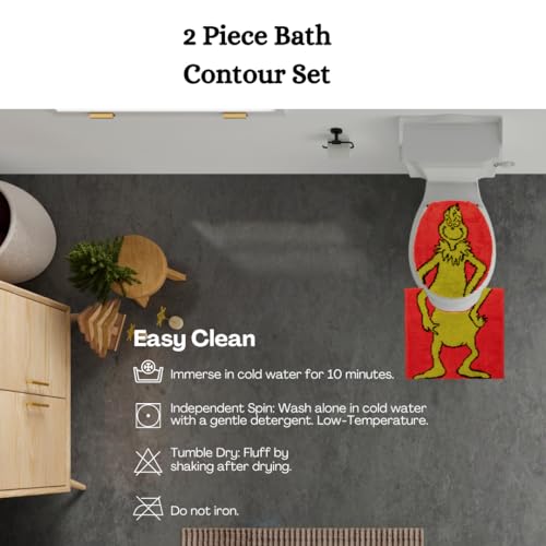 Collectibles Grinch by Dr. Seuss Holiday & Christmas Poly Knit 2 Piece Toilet Cover, Non Slip and U-Shaped Contour Toilet Mat, (Officially Licensed Product) By Franco - color: Grinch - Bath Contour Set