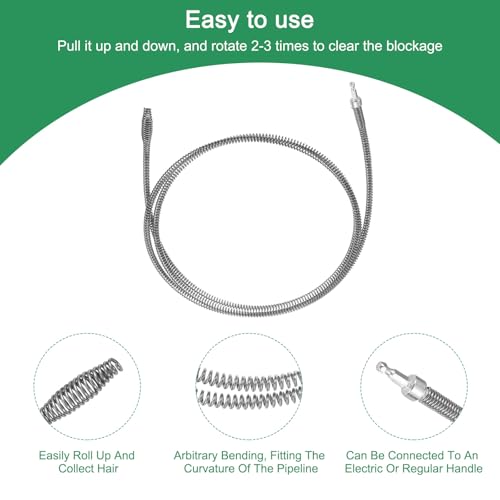 uxcell 1 Pcs Drain Clog Remover 118.1 inch 3 M 10mm Thick, Drain Augers Hair Remover Spring Cable with Electric Drill Connector, Plumbing Snake for Kitchen Sink, Bathtub Drain Toilet - size: 118.1 Inch