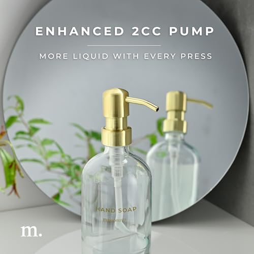 MaisoNovo Soap Dispenser 2-Piece Set | 16.9oz Clear Bottles with Gold Stainless Steel Pump Core - color: Clear/Gold