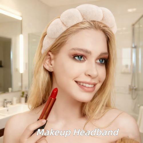 7 Pcs Spa Set, Facial Headband and Wristband Set, Skincare Accessories, College Style Girl Idea Gifts, Hair Accessories for Women and Girls (Khaki) - color: Khaki