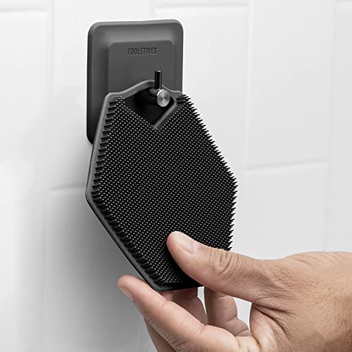 TOOLETRIES Silicone Body Scrubber, Shower Scrubber with Hook - Charcoal | Exfoliating shower scrubber for sensitive skin that dries quickly and stays hygienic for everyday use.