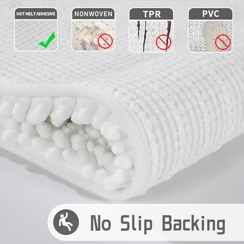 Yimobra Bathroom Rugs Non Slip Washable - Ultra Soft Absorbent Chenille Bath Mat, Quick Dry Shaggy Floor Carpet for Tub Shower, White Home Decor Accessories, 24x17 Inch - color: White, size: 24" X 17"