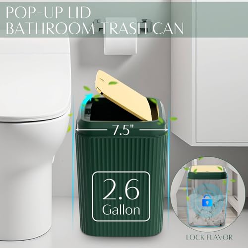 17PCS Bathroom Accessories Set, Dark Green Bathroom Set Bathroom Accessories Set with Trash Can, Toilet Brush, Toothbrush Holder, Qtip Holder & 3PCS Soap Dispenser - size: Bath Set with Press-Top Trash Can, style: Dark Green