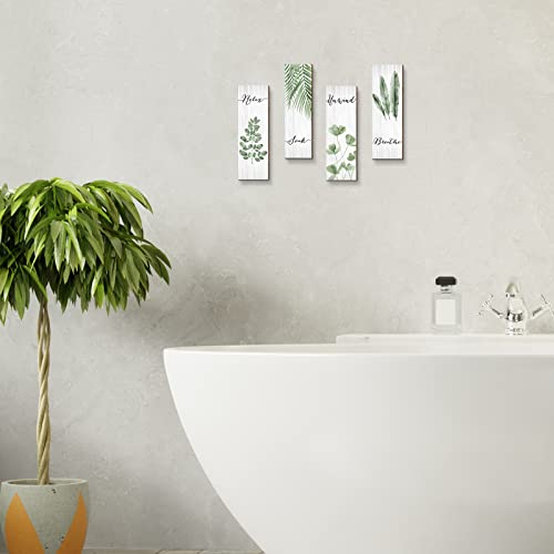 Yookeer Botanical Bathroom Wall Art Decor 4 Pieces Relax Soak Unwind Breathe with Boho Leaf Print Minimalist Sign Wooden Hanging Wall Art Decor for Farmhouse Home Bathroom(11 x 3.5 Inch,Green) - size: 11 x 3.5 Inch