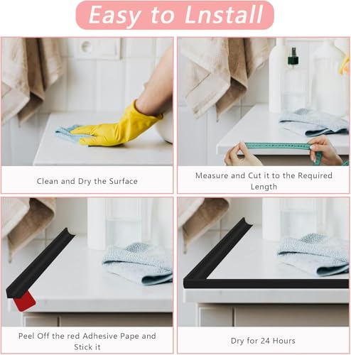 78 Inch Shower Threshold Water Dam, Silicone Barrier Shower Door Bottom Seal Strip, Self Adhesive Waterproof Barrier, for Kitchen Countertop Sink, Cooktop, Bathroom (Black) - color: Black, style: 78in
