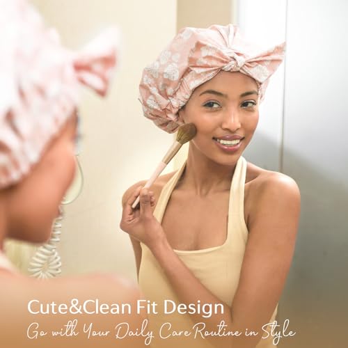 Yanibest Shower Cap for Women Reusable Waterproof, Adjustable Non-Slip Shower Hair Cap, Washable Bath Hat - color: Pink