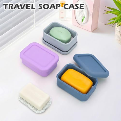 AIDIMMING Leak Proof Silicone Travel Soap Case with Drain Pad, Shatterproof Compact Bar Soap Container with Lid, Shatterproof Portable Soap Holder for Bar Soap, Travel Gym Camping(Dark Blue) - color: Dark Blue