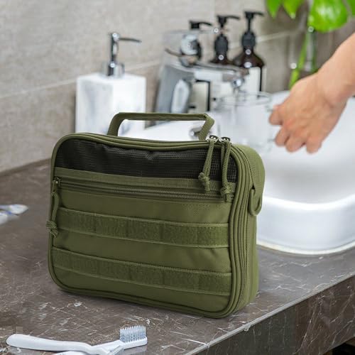 SUNRISING Tactical Toiletry Bag for Men, Hanging Travel Toiletry Organizer Dopp Kit, Shaving Hygiene Toiletries Bag, Men's Toiletry Bag for Short Trips Camping - Green - color: Army Green