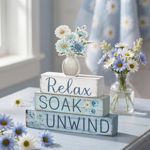 Cinnvoice 4 Pcs Daisy Bathroom Decor Farmhouse Bathroom Decoration Relax Soak Unwind Table Centerpiece Gift for Christmas Valentines Back to School - style: Daisy Relax Soak Unwind