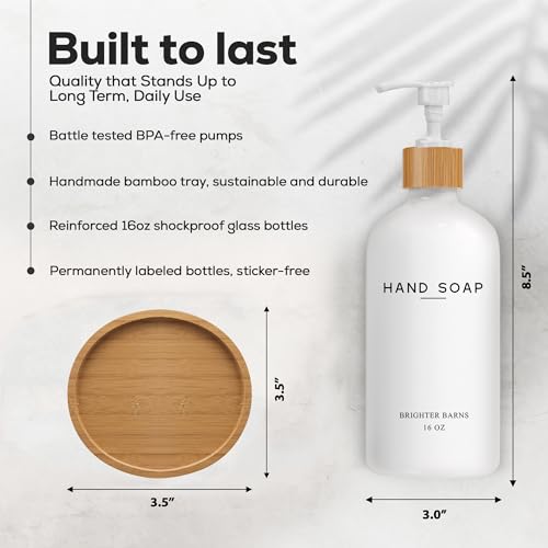 White Glass Hand Soap Dispenser Bathroom Set by Brighter Barns - Liquid Hand Soap Dispenser for Kitchen Sink - Boho Bathroom Pump Bottle Set - Minimalist Home Decor for Vacation Rental, Gifts (White) - color: White H