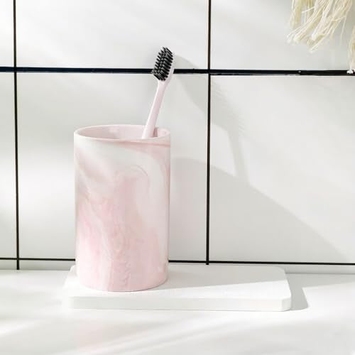Ceramic Toothbrush Holder, Bathroom Cup, Drinking Mug, Coffee Cups, Marble Pattern Pen Holders, 300ml/Pcs (Pink) - color: Pink