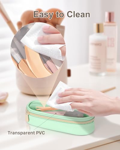 Soimeat Clear Travel Makeup Brush Holder, Leather Makeup Brush Toiletry Bag, Portable Cosmetic Brush Case, Transparent Waterproof Makeup Brush Storage Bag, Mint Green - color: Mint Green, size: Small