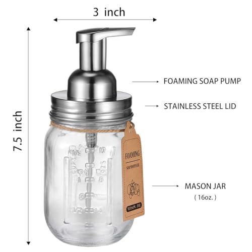 Amolliar Mason Jar Foaming Soap Dispenser, Plastic Soap Pump, Refillable Hand Soap Dispenser for Kitchen, Cute Farmhouse Decor, Dish Soap Dispenser, Bathroom Soap Accessories, Brushed Nickel 1 Pack - color: Brushed Nickel, size: 1 Pack