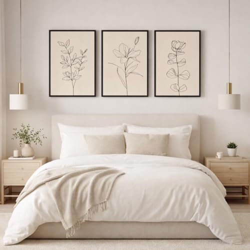 CHTEXA Minimalist Botanical Wall Art Set Of 3 Framed Canvas Prints Neutral Beige Plant Line Art Decor For Living Room Bedroom Bathroom Office 16x24 Inch - size: 16x24 inch